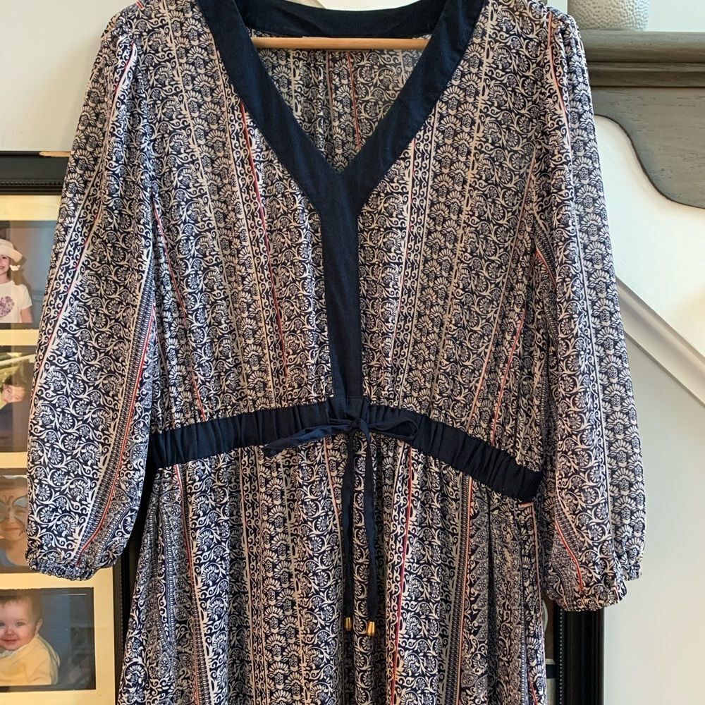 Octavia Boho Blue Print V-Neck Maxi Dress sz M EUC